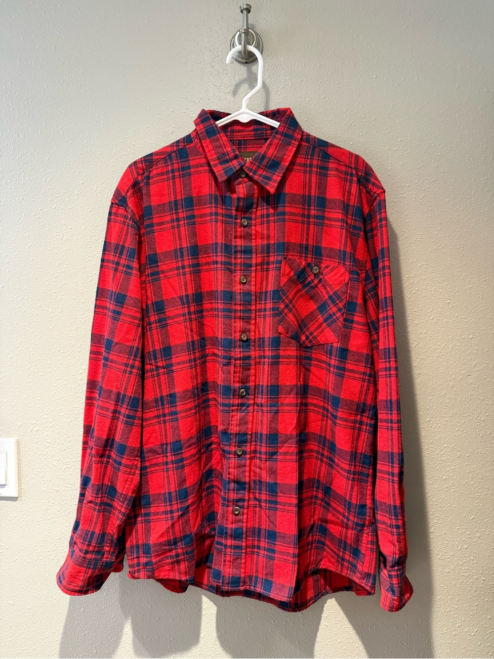 Outdoor Casuals Mens Red Blue Classic Plaid Flannel Button Down Long Sleeve Shir